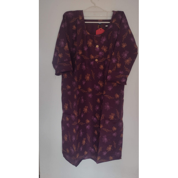 24 Vedic Latest Cotton Floral Printed Straight Kurti for Womens 2XL Regular Sleeves [Purple Color]