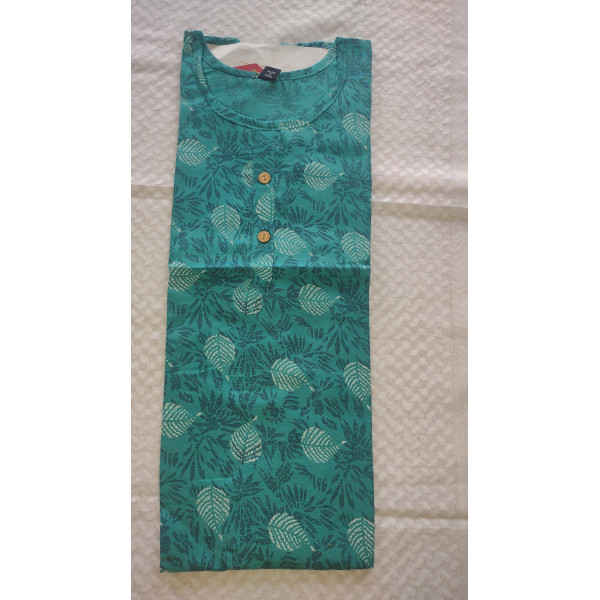 24 Vedic Linen Fabric White leaf Design Printed Straight Kurta-Green XL/Solid Color Premium Product
