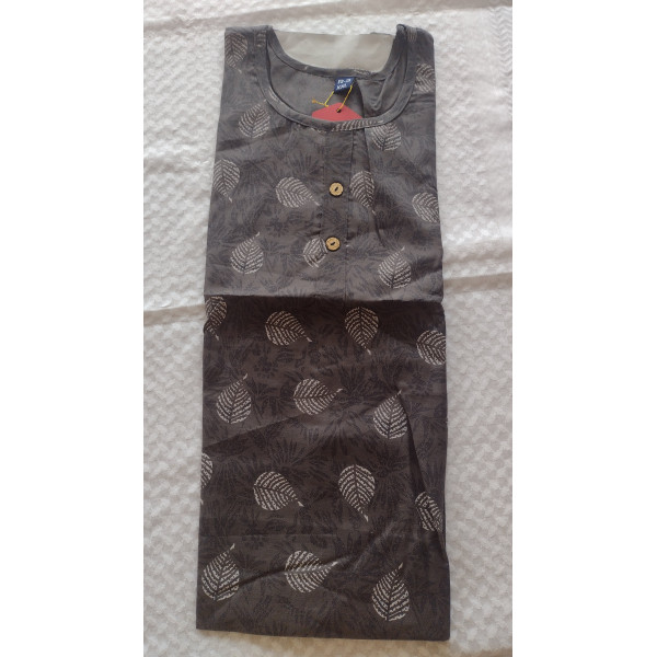 24 Vedic Linen Fabric White leaf Design Printed Straight Kurta-Grey 2XL/Solid Color Premium Product