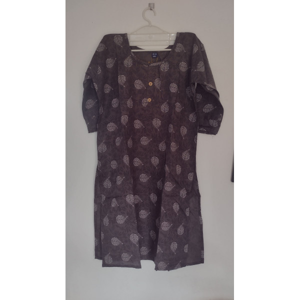 24 Vedic Linen Fabric White leaf Design Printed Straight Kurta-Grey 2XL/Solid Color Premium Product