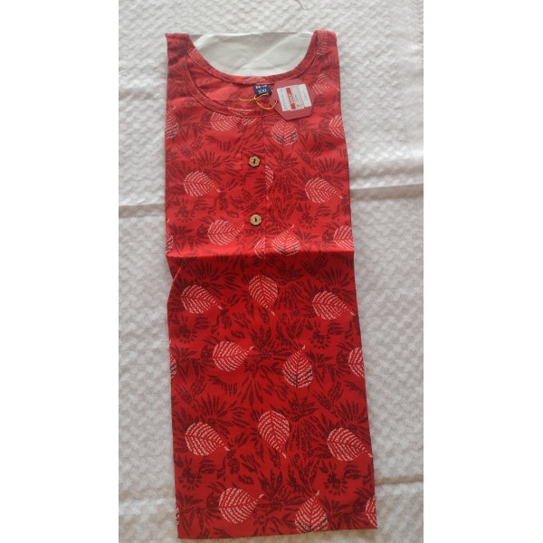 24 Vedic Linen Fabric White leaf Design Printed Straight Kurta-Red 2XL/Solid Color Premium Product