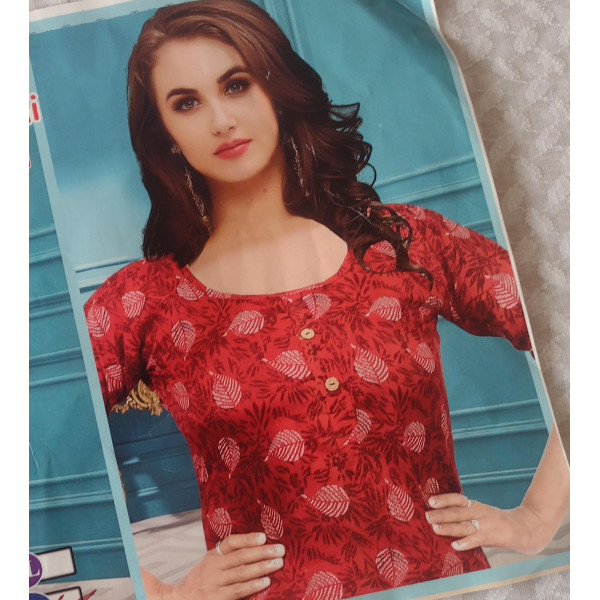 24 Vedic Linen Fabric White leaf Design Printed Straight Kurta-Red 2XL/Solid Color Premium Product