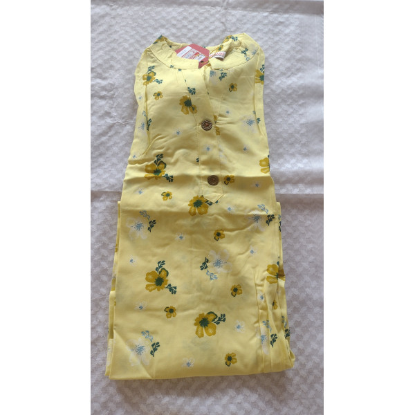24 Vedic Medium Floral print Collar Kurti for Girls & Women [color: yellow]