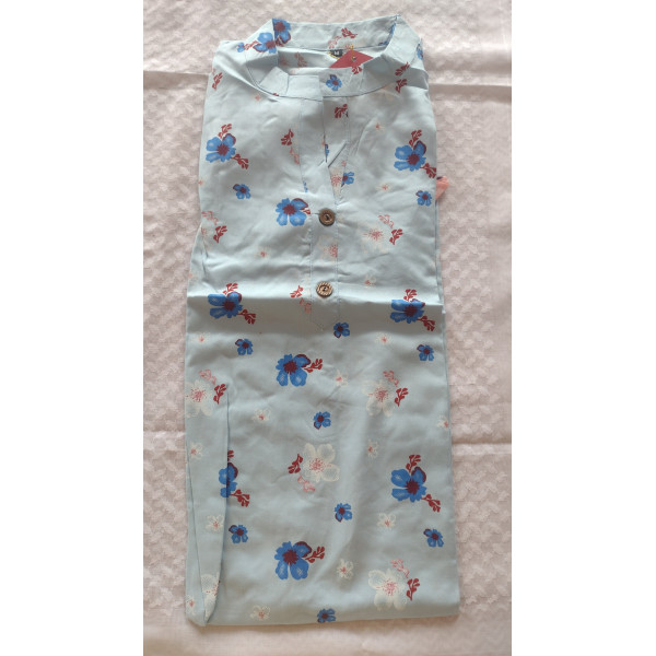 24 Vedic Medium Floral print Collar Kurti for Girls & Women [color: Blue]