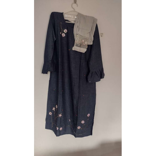 24 Vedic Blue Color Stylish Kurta with Pant/Hand Embroidery Kurti & Pant Set/Bell Sleeves