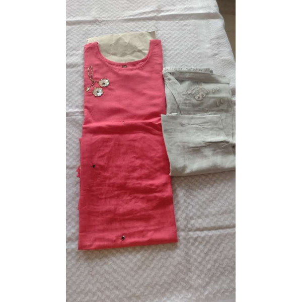 24 Vedic Rayon Pink Color Stylish Kurta with Pant/Hand Embroidery Kurti & Pant Set/Bell Sleeves