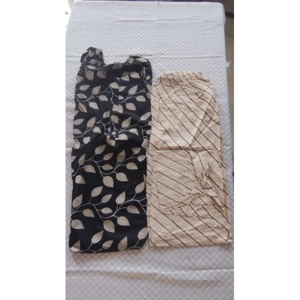 24 Vedic Women's Cotton Blend Leaf Printed Straight Kurta with Pant Set Double XL Beige & Black Color