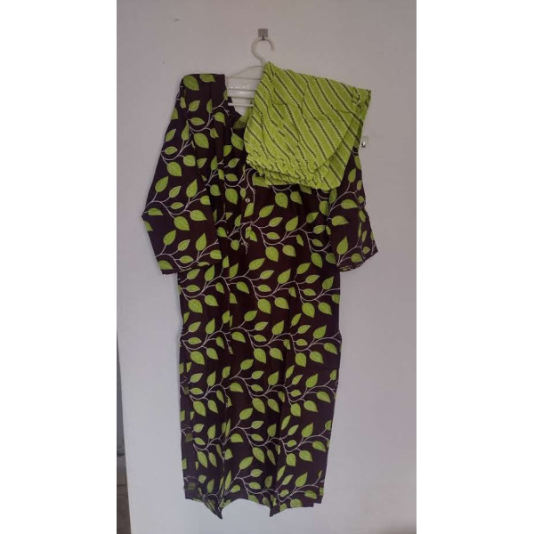 24 Vedic Women's Cotton Blend Leaf Printed Straight Kurta with Pant Set Double XL Brown & Green Color