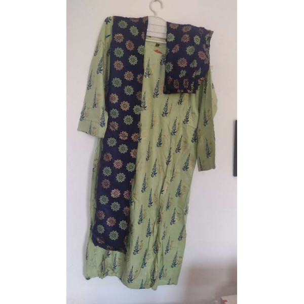 24 Vedic Women Rayon Straight Round Neck Motif Design Printed Kurta & Palazzo Set with Dupatta[Color-Green]