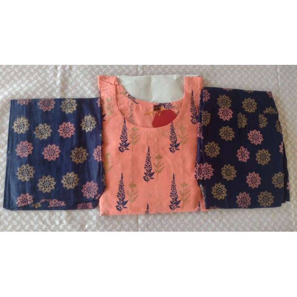 24 Vedic Women Rayon Straight Round Neck Motif Design Printed Kurta & Palazzo Set with Dupatta[Color-Peach]