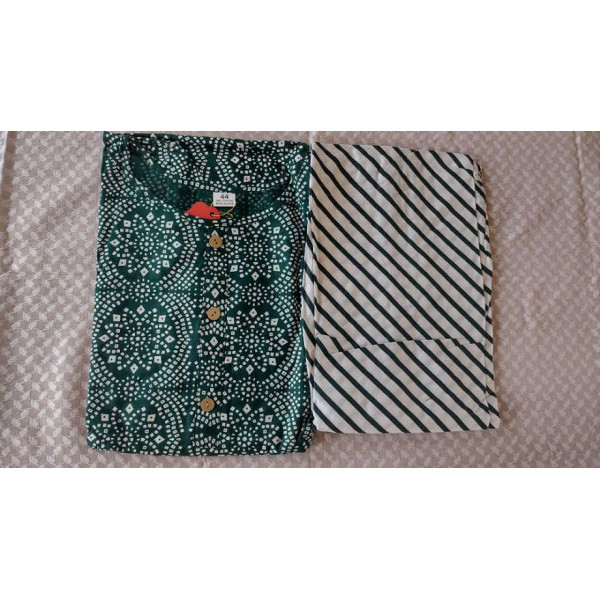 24 Vedic Women's Green Bandhani Print Buttoned Straight Fit Regular sleeve Kurti & Palazzo set-Knee length||Ready to wear,attire||Premium product||