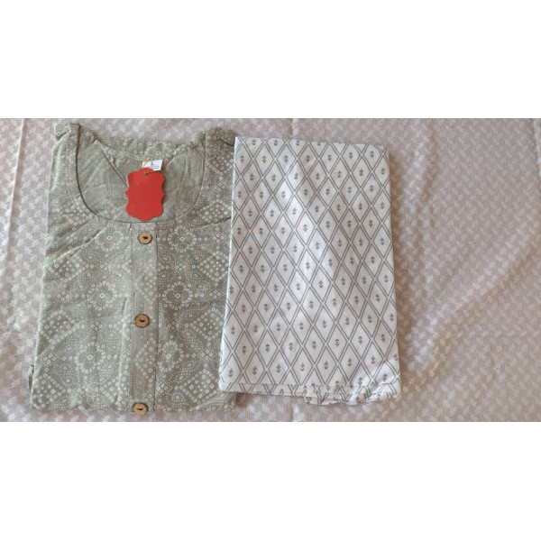 24 Vedic Women's and Girls Fully Stitched Bandhani Straight Fit Kurti & Palazzo Set,Round neck 3/4 sleeve-Off White & Grey,||Premium Product||