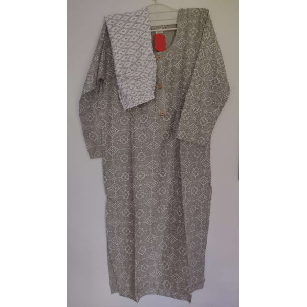 24 Vedic Women's and Girls Fully Stitched Bandhani Straight Fit Kurti & Palazzo Set,Round neck 3/4 sleeve-Off White & Grey,||Premium Product||