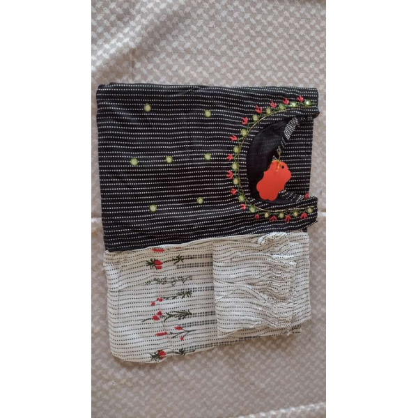 24 Vedic Pure Cotton Polka Dot Embroidered Mirror Work Straight Fit Kurti & Palazzo Set-Black & White,3/4 sleeve|| Ready to wear,Attire||