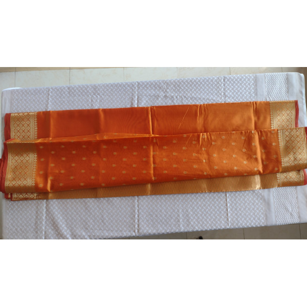 Pure Kanjeevaram Woven Silk Saree in Yellowish Orange Tone with Blouse Piece