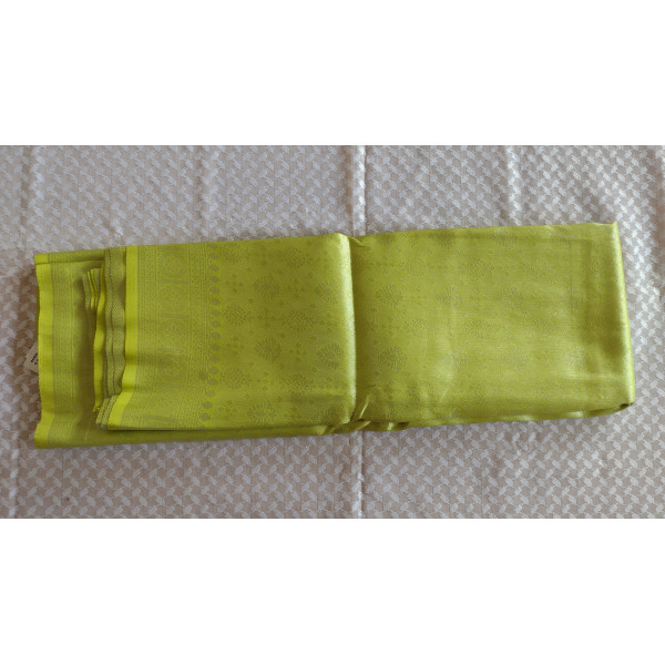 Pista Green Coloured Soft Litchi Silk Saree with Rich Pallu & Unstitched Blouse