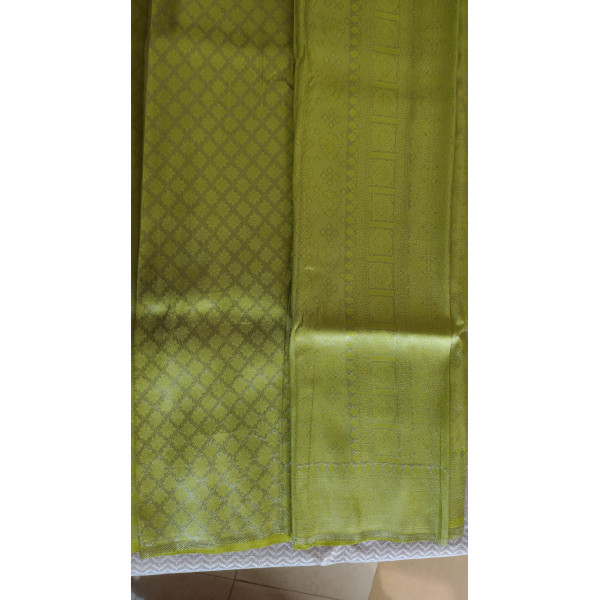 Pista Green Coloured Soft Litchi Silk Saree with Rich Pallu & Unstitched Blouse