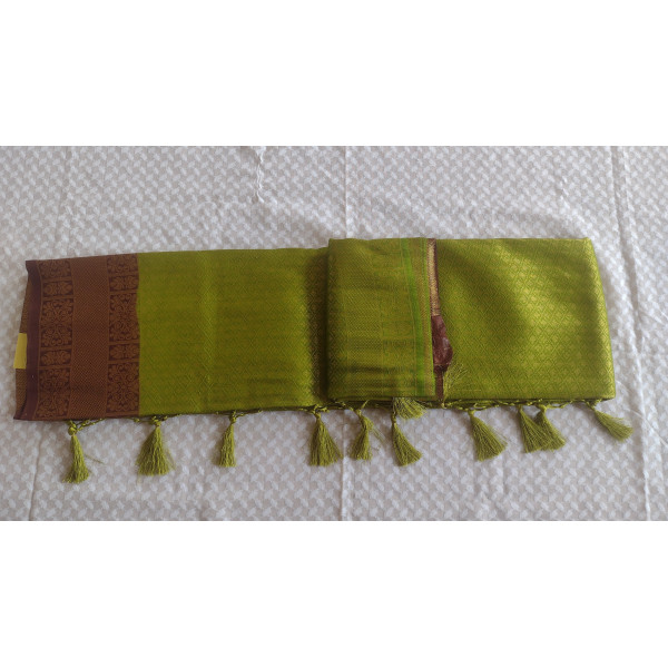 Premium Kanjeevaram Silk Saree in Parrot Green colour with Heavy Embroidery