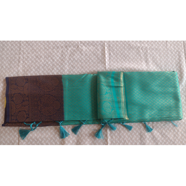 Premium Kanjeevaram Silk Saree in Turquoise colour with Heavy Embroidery