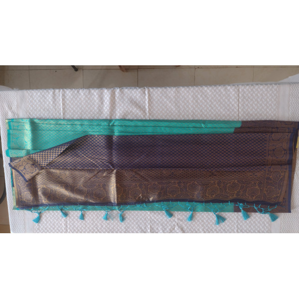 Premium Kanjeevaram Silk Saree in Turquoise colour with Heavy Embroidery