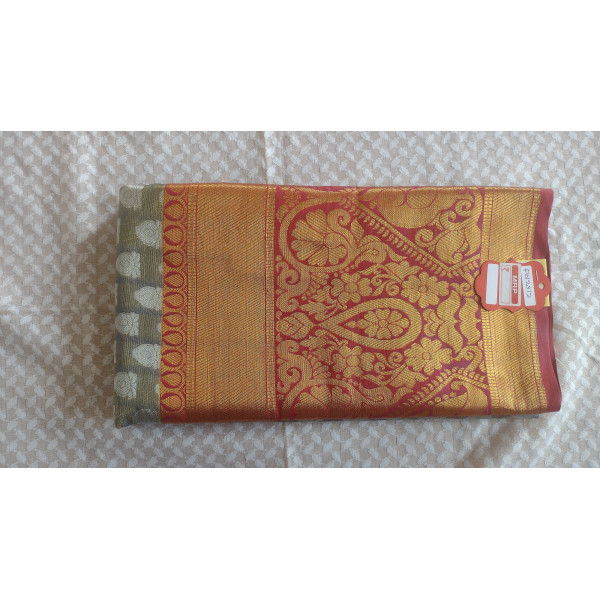 Premium Kancipuram Silk Saree with Golden Red Korvai Zari Border 