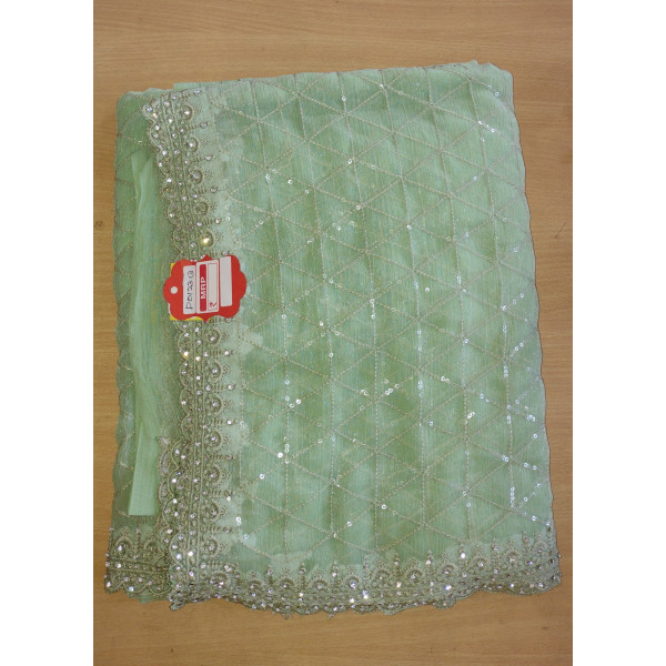 Pista Green Georgette Saree with Bead work Embroid...