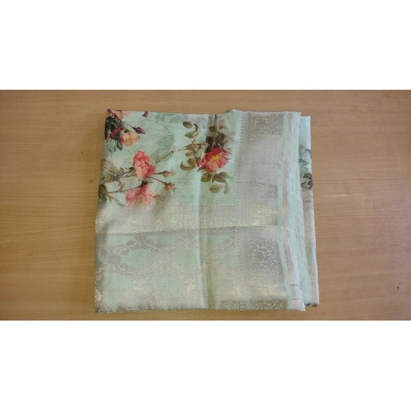 Digital Floral Print Sheer Organza Silk Saree in Pastel Green Colour