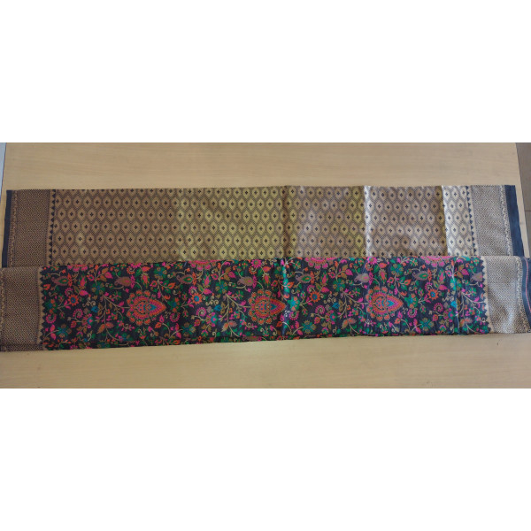 Hand woven Kashmiri Dola Silk with Golden Embroidery & Unstitched Blouse Piece