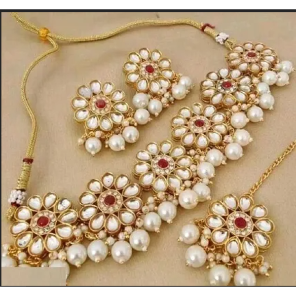 GR-PEARL Elegant Beads Work Necklace with Earrings...