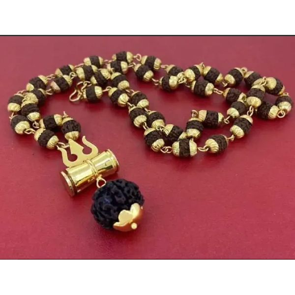 GR-Fancy Spiritual Necklace Rudraksha Mala Gold-Pl...