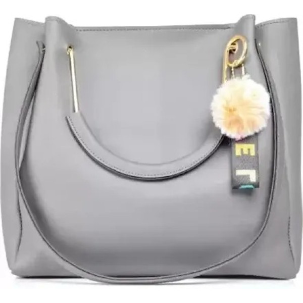 GR-Women Grey Solid Classy Handbags PU Leather Bag