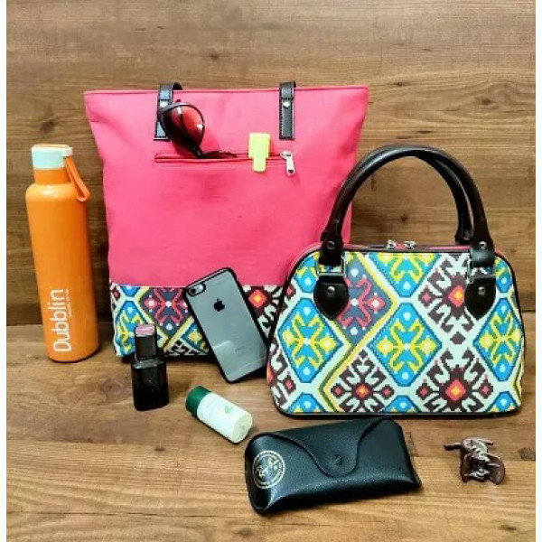 GR-Smart & Beautiful Latest Pink Canvas Handbags Combo for Women-Pack of 2