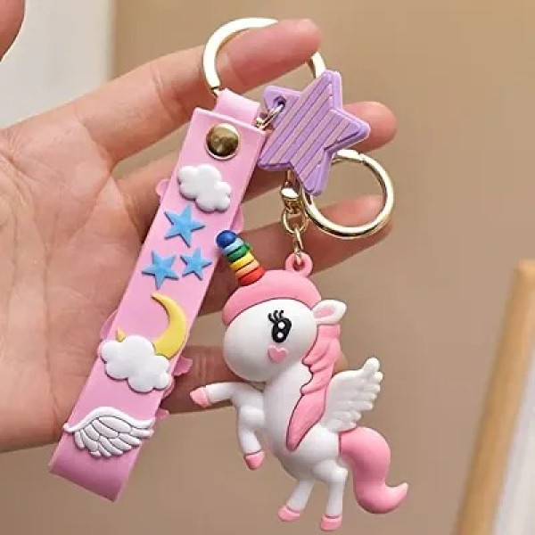 GR-DECORADDA Cute Stylish Unicorn Keychain | Anti Rust Key Ring with Wristband Strap (Peach Pink)