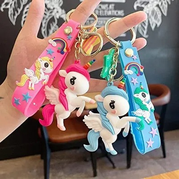 GR-DECORADDA Cute Stylish Unicorn Keychain | Anti Rust Key Ring with Wristband Strap (Peach Pink)