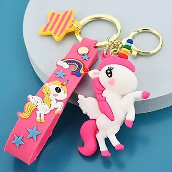 GR-DECORADDA Cute Stylish Unicorn Keychain | Anti Rust Key Ring with Wristband Strap (Bright Pink))