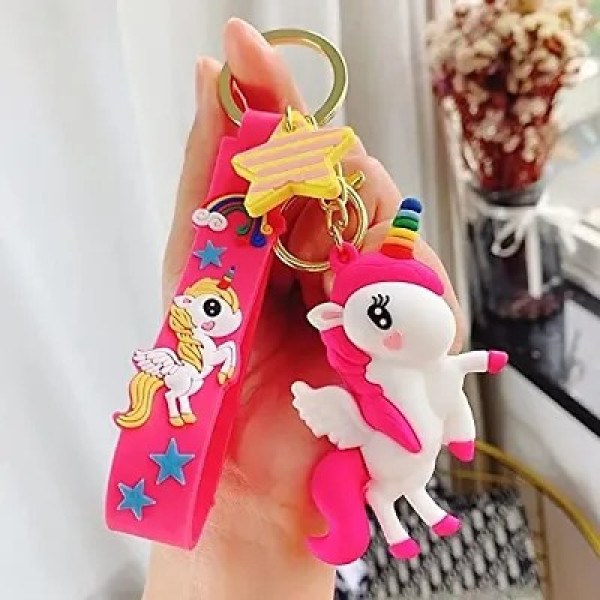 GR-DECORADDA Cute Stylish Unicorn Keychain | Anti Rust Key Ring with Wristband Strap (Bright Pink))