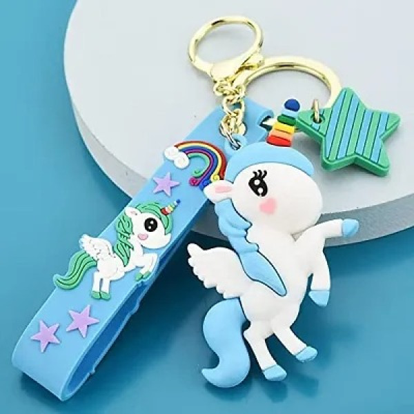 GR-DECORADDA Cute Stylish Unicorn Keychain | Anti Rust Key Ring with Wristband Strap (Blue)