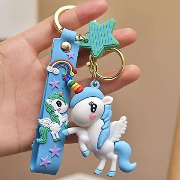 GR-DECORADDA Cute Stylish Unicorn Keychain | Anti Rust Key Ring with Wristband Strap (Blue)