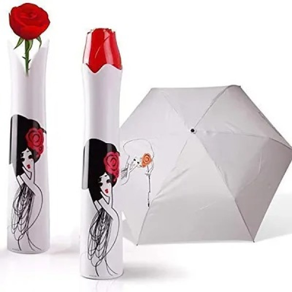 GR-Rose umbrella Lightweight Waterproof Mini Folding Creative Rose Flower Case Canvas Plastic Umbrella UV Protection Compact Bottle for Monsoon and Summer-Assorted