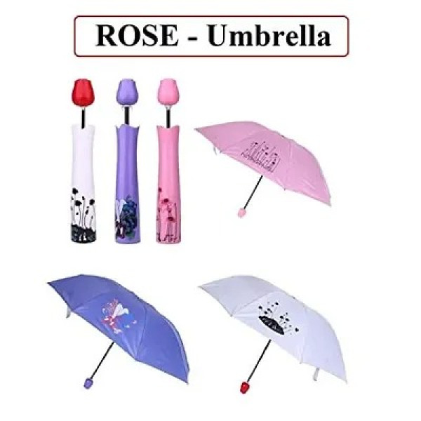 GR-Rose umbrella Lightweight Waterproof Mini Folding Creative Rose Flower Case Canvas Plastic Umbrella UV Protection Compact Bottle for Monsoon and Summer
