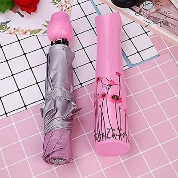 GR-Rose umbrella Lightweight Waterproof Mini Folding Creative Rose Flower Case Canvas Plastic Umbrella UV Protection Compact Bottle for Monsoon and Summer