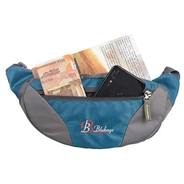 GR-Blubags Handy Polyester Hiking Zip Pouch Waist Pack Travel Document Money Phone Belt Sport Bag Bum Bag for Men and Women-Blue