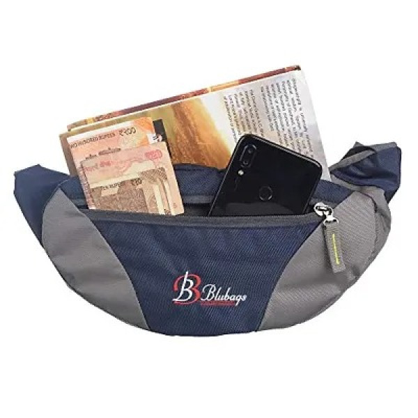 GR-Blubags Handy Polyester Hiking Zip Pouch Waist Pack Travel Document Money Phone Belt Sport Bag Bum Bag for Men and Women-Navy Blue
