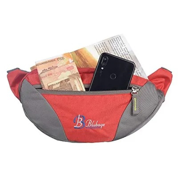 GR-Blubags Handy Polyester Hiking Zip Pouch Waist Pack Travel Document Money Phone Belt Sport Bag Bum Bag for Men and Women-Red