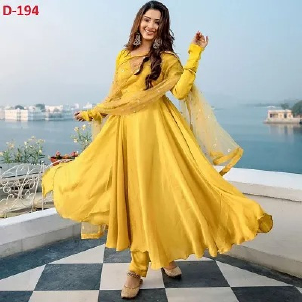 GR-TRENDY Taffeta Silk Women Ethnic Gown with Dupa...