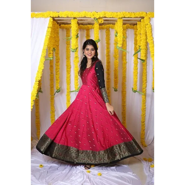 GR-TRENDY Women Taffeta Silk Ethnic Gown-Pink