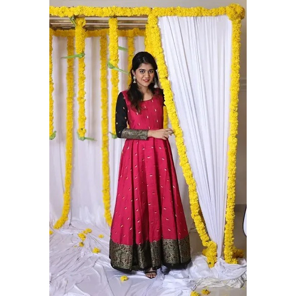 GR-TRENDY Women Taffeta Silk Ethnic Gown-Pink