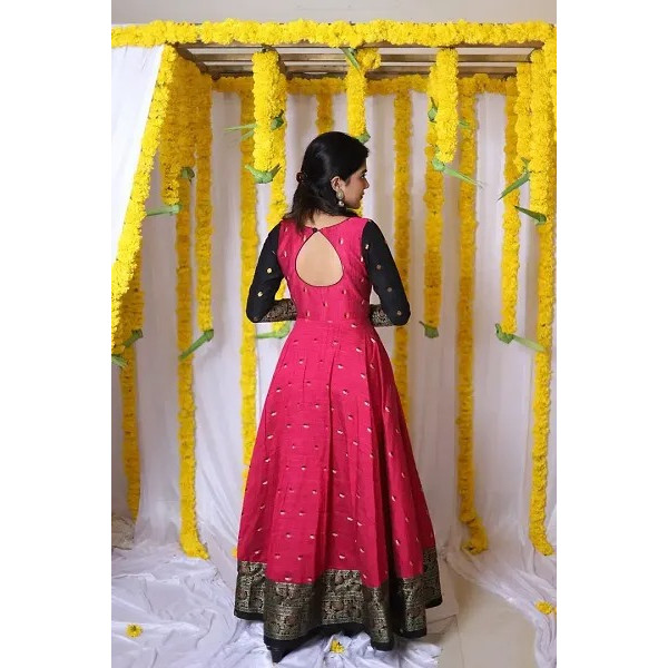 GR-TRENDY Women Taffeta Silk Ethnic Gown-Pink