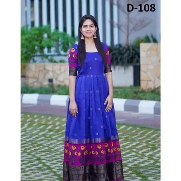 GR-TRENDY Women Taffeta Silk Ethnic Gown-Blue