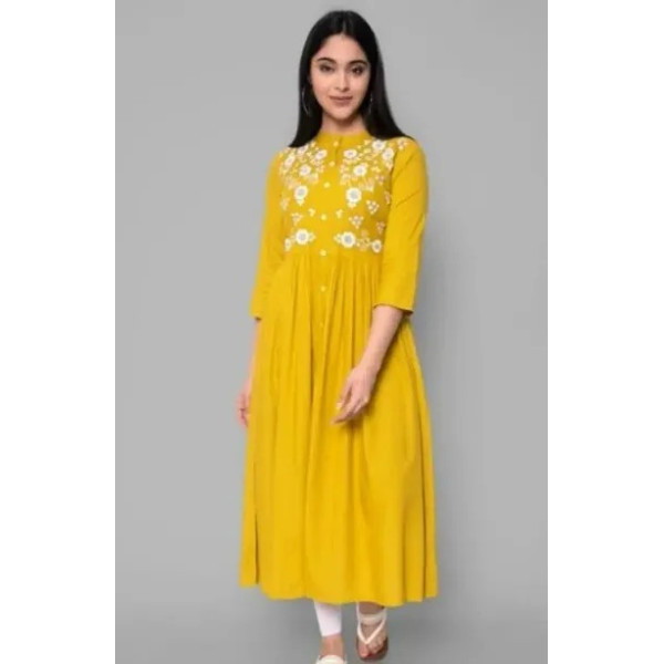 GR-Elegant Embroidered Yellow Kurtas For Women